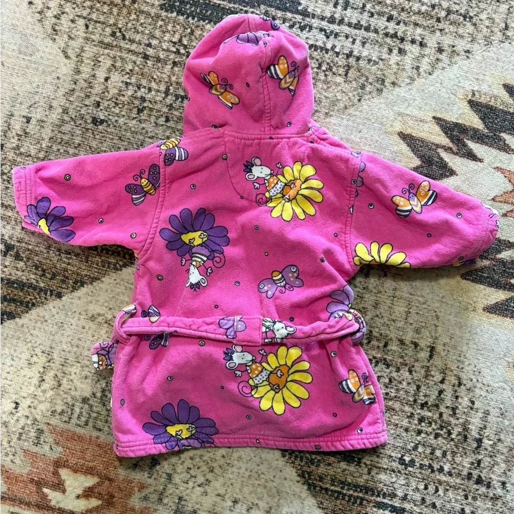 Frette Toddler 2/3 Small Pink Floral Hooded Robe Mouse and Flowers
